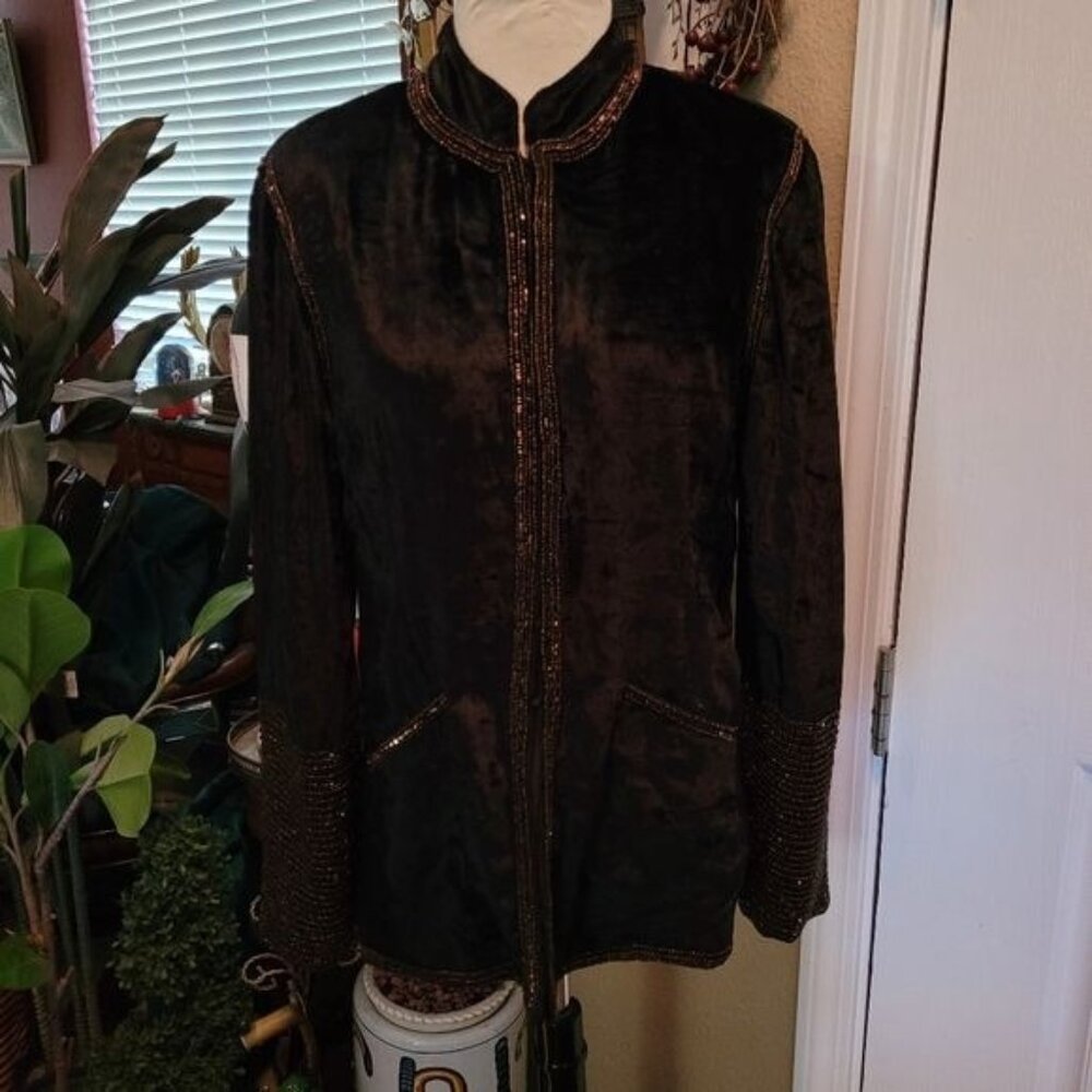 Soft Surroundings Velvet Jacket Blac Heavy Beading Beads Formal Small cute